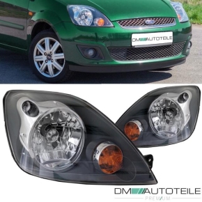 Set Ford Fiesta V MK5 JD Headlights RH + LH Clear Glas Darkgrey OEM H4 01-08