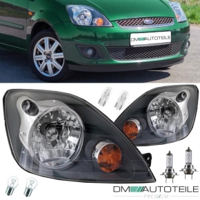 Set Ford Fiesta V MK5 JD Headlights RH + LH Clear Glas Darkgrey OEM H4 01-08 + Bulbs