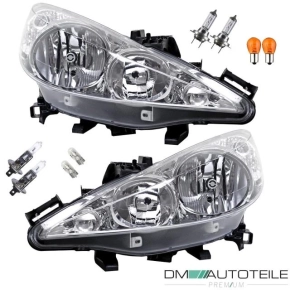 Set Peugeot 207 Headlights LH+RH Halogen OEM H7/H1 Year...