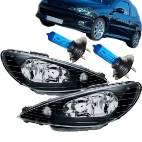 Set Peugeot 206 headlights clear glass black 98-07 H7/H7...