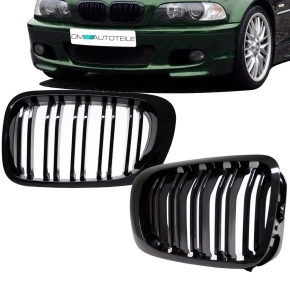 SET Black Gloss Front Grille Dual Slat fits BMW E46 Coupe...