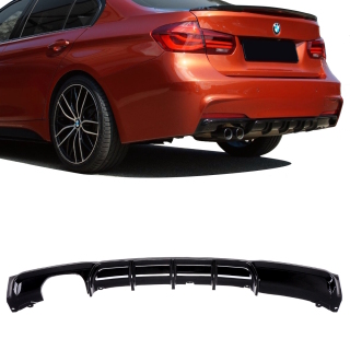 Sport-Performance Heck-Diffusor / Ansatz für BMW 3er F30 / F31 mit M-Paket in Schwarz Glanz