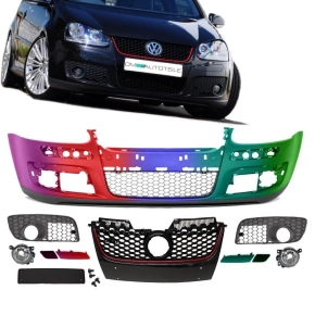 Set Painted VW Golf 5 GTI Front Bumper + Mesh + fog...