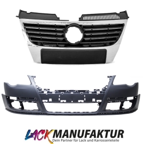 Set VW Passat 3C Front Bumper PAINTED + Front Grille Chrome 05-10 w/o PDC