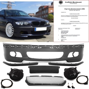 SPORT FRONT BUMPER +SMOKE FOGS SET FITS ON BMW E46 SEDAN...