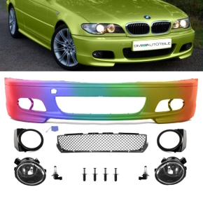 Set BMW E46 Coupe Convertible Front Bumper 99-07 PAINTED + Fogs Clear for M-Sport + Screws