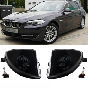 Set Fog Lights Black smoked + H8 Bulbs fits on Standard BMW 5-Series F10 F11 F07 08-13