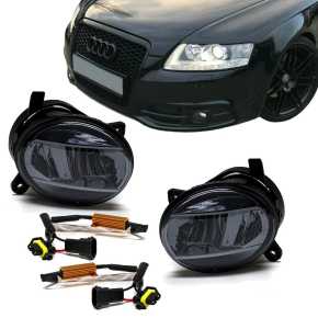 Set Full LED Fog Lights Smoked Black +Resistors  fits on Audi A4 B8 Audi A6 4F Audi Q5 8R