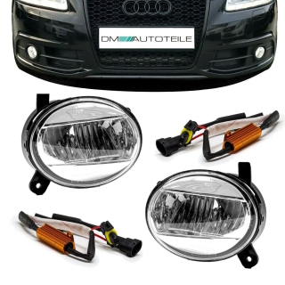 Set Full LED Fog Lights Chrome Clear+ Resistors  fits on Audi A4 B8 A6 4F Q5 8R 2007>
