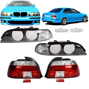 Set Facelift Upgrade Red White Saloon Rear lights + Front headlights + Side Indicators  fits on BMW E39  95-00