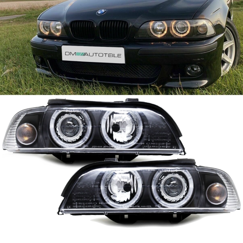 Set Angel Eyes Xenon headlights Black D2S / H7 Saloon Estate fitson BMW E39  00-03 Facelift