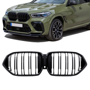 Sport Dual Slat Front Grille Set Black Gloss fits on BMW X6 G06 up 2019 with/without Camera