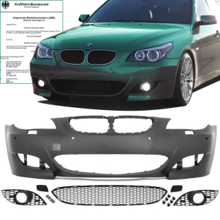 Evo Frontstoßstange / Frontschürze für BMW E60 / E61 außer M5 in Schwarz Matt mit PDC / SRA / Zubehör und ABE