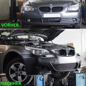 Evo Frontstoßstange / Frontschürze für BMW E60 / E61 außer M5 in Schwarz Matt mit PDC / SRA / Zubehör und ABE