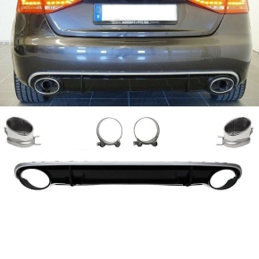 Rear Diffuser Bumper Black Silver+ Tail Pipes for RS4 models Audi A4 B8 8K 07-11