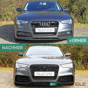 Sport Front Bumper + Spoiler + Grille Black Gloss fits Audi A5 8T Facelift w/o RS5 up 2011