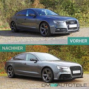 Sport Front Bumper + Spoiler + Grille Black Gloss fits Audi A5 8T Facelift w/o RS5 up 2011