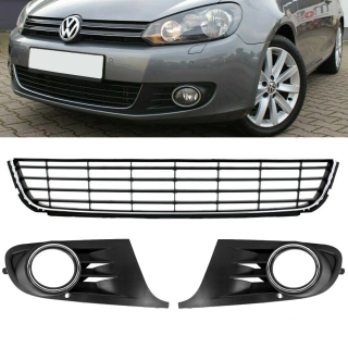 Komplettes Frontstoßstangengitter SET vorne für VW Golf VI 6 in Schwarz Chrom 