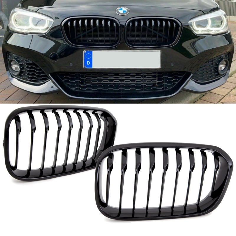 Set Kidney Front Grille Black Gloss fits on BMW 1-Series F20 F21
