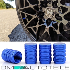 Aluminium valve caps set of 4 in blue anodized for all car valves