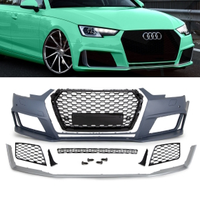 Sport Front Bumper + Radiator Grille Black + Splitter fits on Audi A4 B9 year 2015-2019 w/o RS4