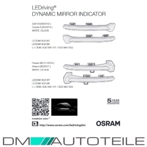 OSRAM LEDriving Dynamische LED Spiegelblinker passt für Golf 7 VII Touran 2 5T Schwarz