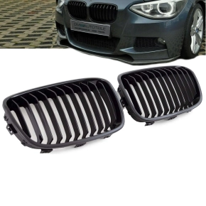 Set Dual Slat Kidney Front Grille Black Gloss fits BMW...