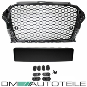 Set Honeycomb Black Gloss Front Grille Kidney+Fog Lights Cover fits Audi A3 8V 3/5 Doors 12-16 w/o RS3