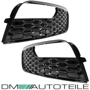 Set Honeycomb Black Gloss Front Grille Kidney+Fog Lights Cover fits Audi A3 8V 3/5 Doors 12-16 w/o RS3