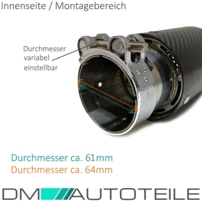 4x Sport-Performance Auspuffblenden Endrohre Carbon Glanz 90mm passt für BMW F20 F21 F22 F23 F30 F31 F32 F33 F36