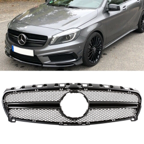 Sport Kidney Front Grille Black Gloss fits Mercedes W176 12-15 + A45 AMG
