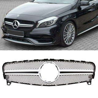 Kühlergrill Silber passt für Mercedes A-Klasse W176 Mopf ab 15-19 nicht A45 AMG