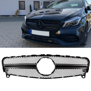 Kidney Front Grille Black Gloss fits on Mercedes W176 w/o AMG A45 Facelift 15-19