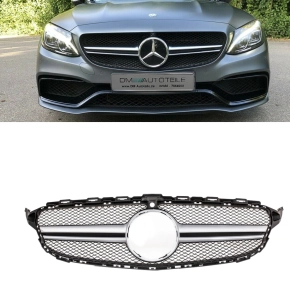 Kidney Front Grille Black Silver Fits on Mercedes C-Class...