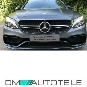 Wabendesign Kühlergrill Schwarz Silber passt für Mercedes W205 C-Klasse nicht C63 AMG +Kamera Bj 14-18