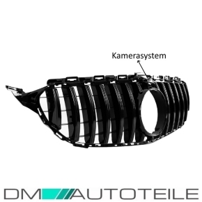 Kühlergrill Grill Schwarz Glanz mit Kamera passt für Mercedes C-Klasse W205 S205 2014-2018 auf Sport-Panamericana GT 