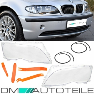 Scheinwerferglas SET + PVC Werkzeug passt für BMW E46 Limousine Touring  Facelift
