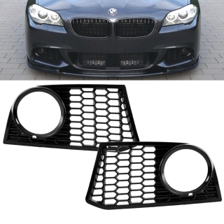 Set Front Grille Fogs Cover Black Gloss Shadow fits BMW 5-Series F10 F11 M-Sport / Performance Bumper