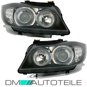 Angel Eyes Scheinwerfer Set + LED Blinker Schwarz H7/H7...