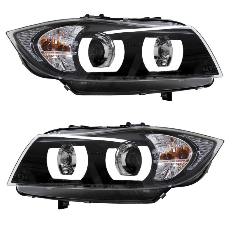 BMW 3-Series E90 E91 3U LED DRL Xenon Headlights Black D1S Year 05-08