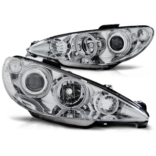 Scheinwerfer Angel Eyes LED chrom passt für Peugeot 206 ab 2002 - 2014