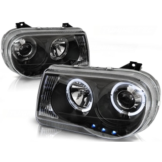 Scheinwerfer Angel Eyes LED schwarz passt für Chrysler 300C ab 2005-2010