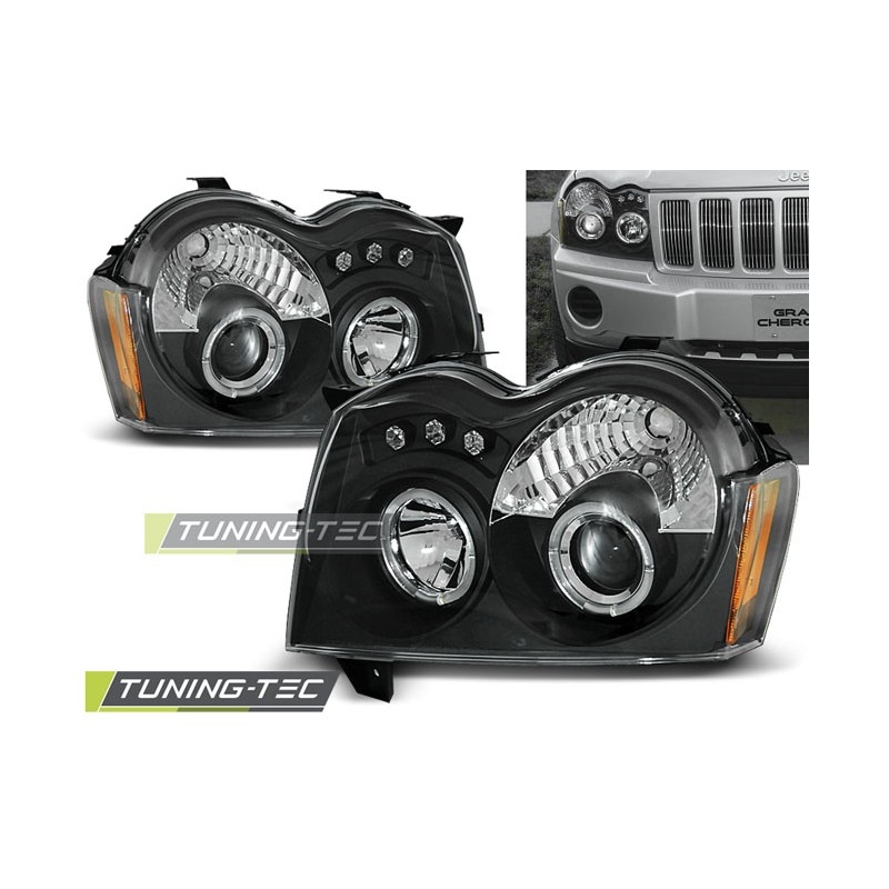 Scheinwerfer Angel Eyes LED schwarz passt für Jeep Grand Cherokee ab  2005-2008