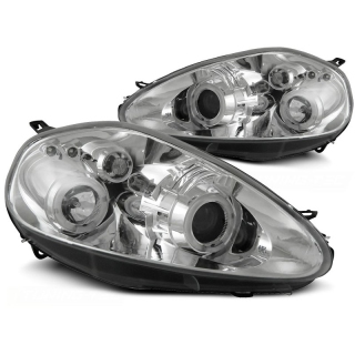 Scheinwerfer Angel Eyes LED chrom passt für Fiat Grande Punto ab 2005 - 2008