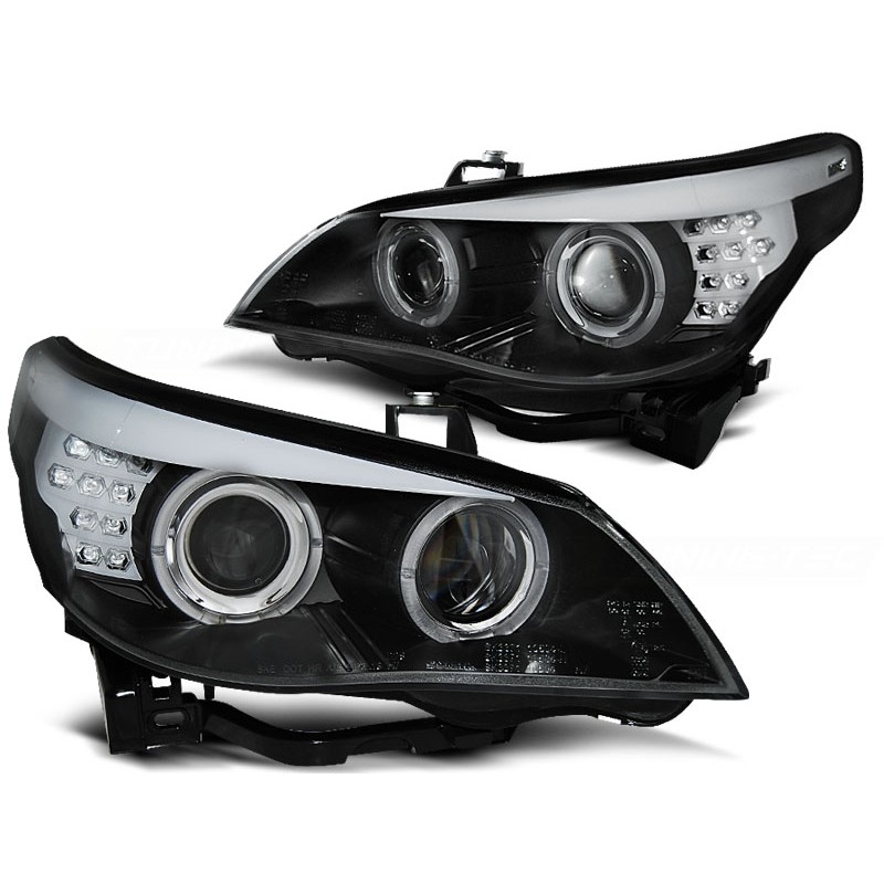 Scheinwerfer Angel Eyes LED schwarz + Blinker passt für BMW 5er E60/E61 ab  03-07