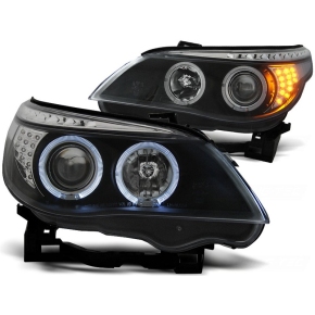 Scheinwerfer Angel Eyes LED schwarz + Blinker passt für BMW 5er E60/E61 ab 03-07