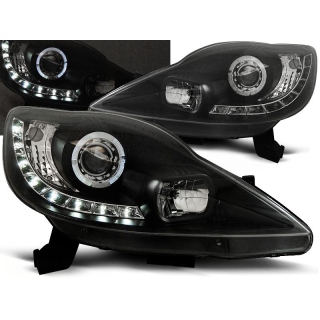 Scheinwerfer Angel Eyes LED schwarz passt für Peugeot 107 ab 2005 - 2011