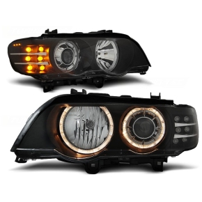Scheinwerfer Angel Eyes LED schwarz + Blinker passt für BMW X5 E53 ab 99-03