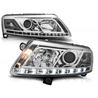 Xenon D2S LED Tagfahrlicht Scheinwerfer Set Chrom für Audi A6 C6 (4F) 04-08