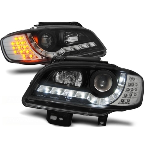 Scheinwerfer Tagfahrlicht Design LED schwarz+Blinker Seat Ibiza 6K ab 1999-2002